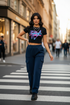 High-waisted, wide-leg, fleece cargo sweatpants in Blue