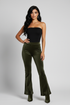 Green velvet flare pants