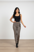 Brown houndstooth-patterned flare trousers