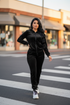 Black velour women's tracksuit