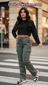 Olive green fleece cargo joggers