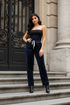 Royal blue  crystal-studded velvet warm wide-leg pants