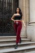Burgundy crystal-studded velvet warm wide-leg pants