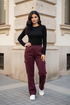 Plum High-waisted, wide-leg, fleece cargo sweatpants charcoal