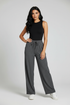 Charcoal Gray wide-leg pants with a drawstring waist