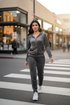 Gray velour women's tracksuit