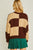 Brown Diamond Cutout Checkered Sweater