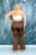 Brown Plus size plaid high waist bell bottom